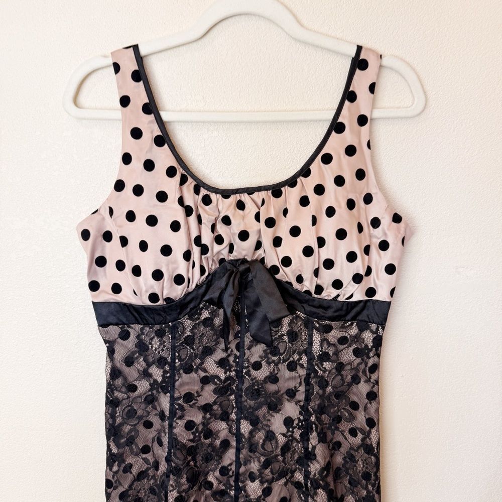 Voodoo Vixen Retro Rockabilly Lace Black Polka Dot Midi Pencil Wiggle Dress Med - Picture 2 of 5